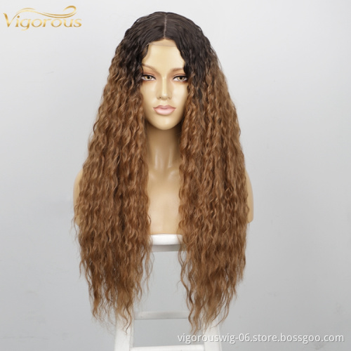 Vigorous Water Wave Hot Sale Cheap Curly Lace Front Wig Ombre Colored Lace Front Synthetic Hair Wigs For Women Lace Frontal Wig